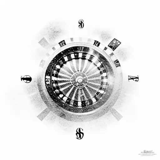 Money raining down into a roulette wheel tattoo design idea