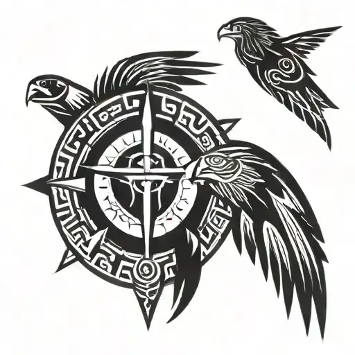 half compass half eagle face tattoo design idea