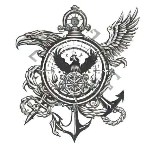 compass eagle and anchor tattoo design idea