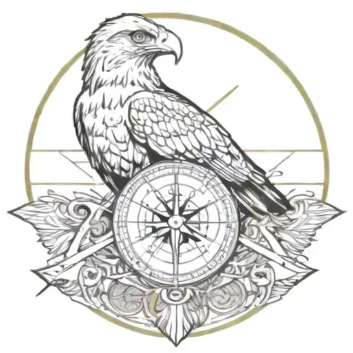 half compass half eagle face tattoo design idea
