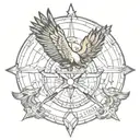 half compass half eagle face tattoo design idea