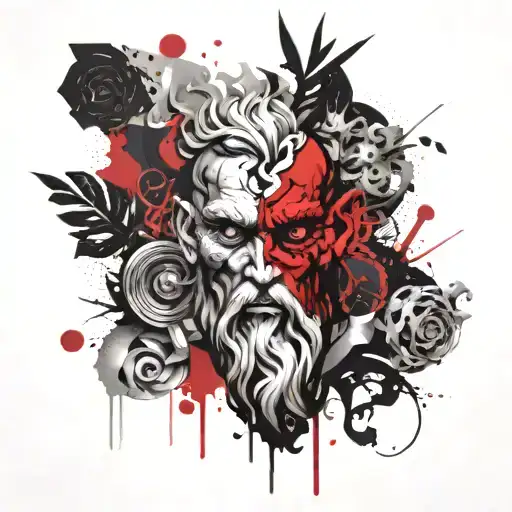 zeus black and gray, neo tradicional  tattoo design idea
