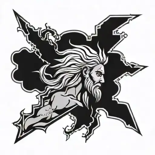 zeus lightning black and gray, neo traditional tattoo design idea