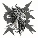 zeus lightning black and gray, neo traditional tattoo design idea
