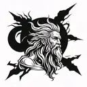 zeus lightning black and gray, neo traditional tattoo design idea