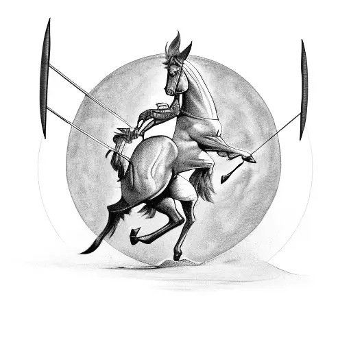A black-grey tattoo of a small centaur shooting an arrow, representing Sagittarius tattoo design idea
