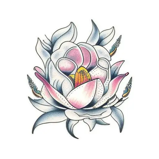 magnolia flowers and goose feathers tattoo design idea
