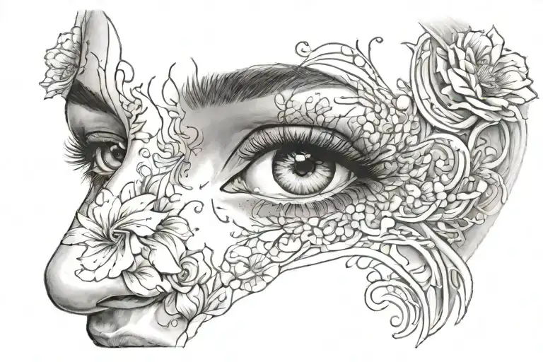 woman feeling pian , distress , sorrow, grief,moarning , fades out  , 3D 4K clear and real looking tattoo design idea