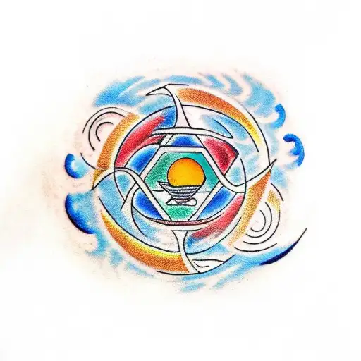 A tattoo design representing the four elements (fire, air, earth, water) in a unique and abstract way tattoo design idea