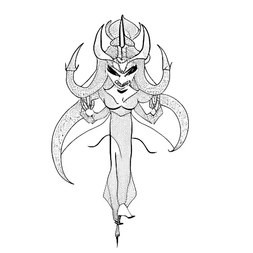 a female devil with horns tattoo design idea
