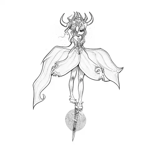 a female devil with horns tattoo design idea