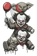 Michael myers face split pennywise teddy bear red ballon tattoo design idea