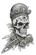 Punk rock skull split with a knife tattoo design idea