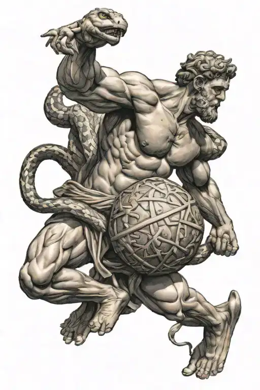 atlas holding the world, An Athlete Wrestling with a Python statue, snake statue, greek medial symbol tattoo design idea