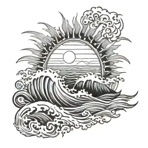 sun rays onto ocean waves tattoo design idea