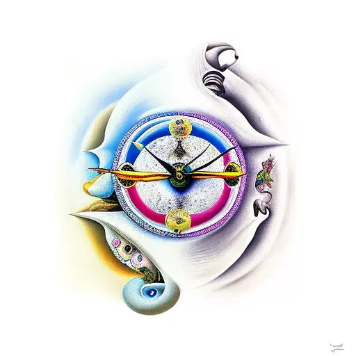 Salvador Dali clock, yin Yang  tattoo design idea
