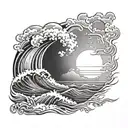 sun rays breaking through clouds onto ocean waves tattoo design idea