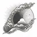 sun rays breaking through clouds onto ocean waves tattoo design idea