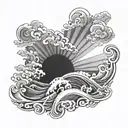 sun rays breaking through clouds onto ocean waves tattoo design idea