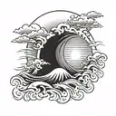 sun rays breaking through clouds onto ocean waves tattoo design idea