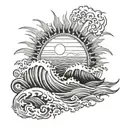 sun rays onto ocean waves tattoo design idea