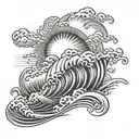 sun rays onto ocean waves tattoo design idea