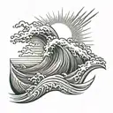 sun rays onto ocean waves tattoo design idea
