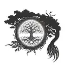 A family tree with roots symbolizing family, with the five branches forming a cross shape for faith tattoo design idea