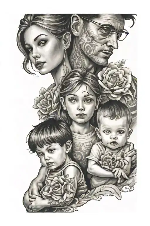3 kid 1 mom dad tattoo design idea