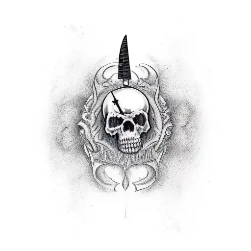 dead king knife through head tattoo design idea