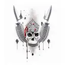 dead king knife through head tattoo design idea