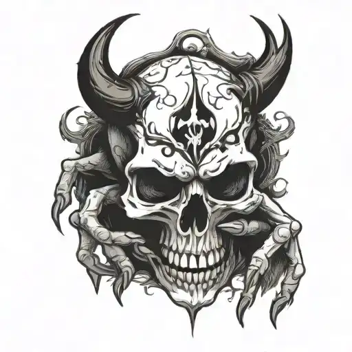 demon hand taking a skull tattoo design idea