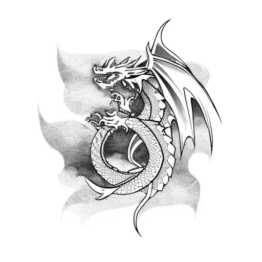 nordic dragon shoulder and collarbone simple lines tattoo design idea