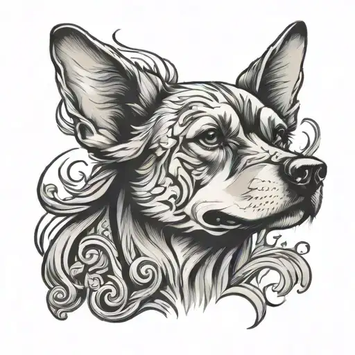 grunge dog tattoo in the style of Roman antiquity tattoo design idea