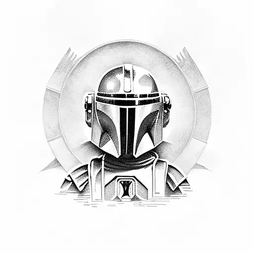 Mandalorian with Grogu and a banner with the text "this is the way" tattoo design idea