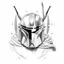 Mandalorian with Grogu and a banner with the text "this is the way" tattoo design idea