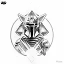 Mandalorian with Grogu and a banner with the text "this is the way" tattoo design idea