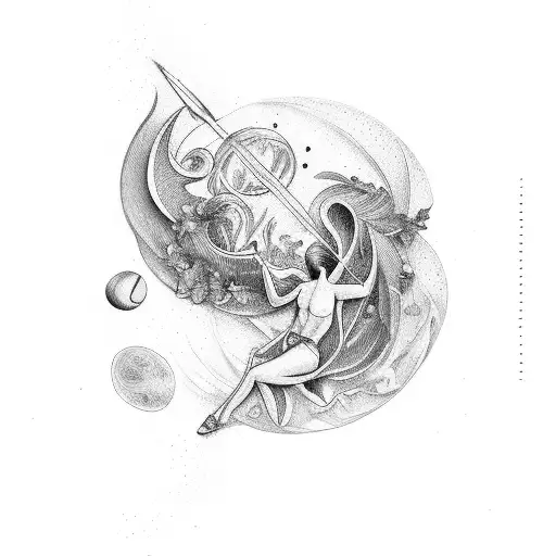 The number 17 with hints related to Greek mythology and astronomy tattoo design idea