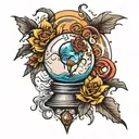 thunderstorm and crystal ball tattoo design idea