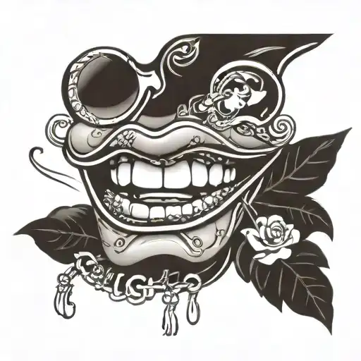 Smiling lips with iced out Grills with the words laugh it off tattoo design idea