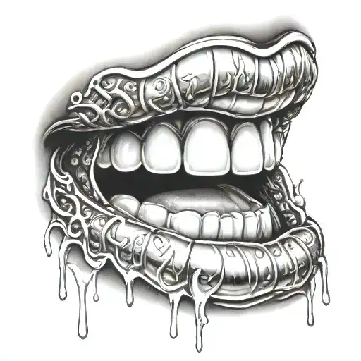 Smiling lips with iced out Grills with the words laugh it off tattoo design idea