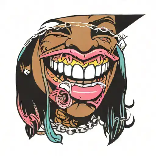 Smiling lips with iced out Grills with the words laugh it off tattoo design idea