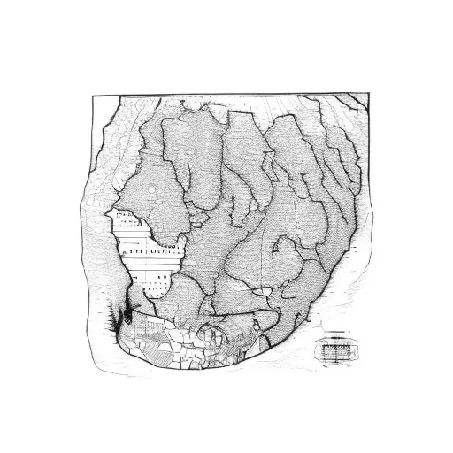 A dotwork tattoo of a map combining the United States and Thailand, with Radiohead lyrics incorporated tattoo design idea