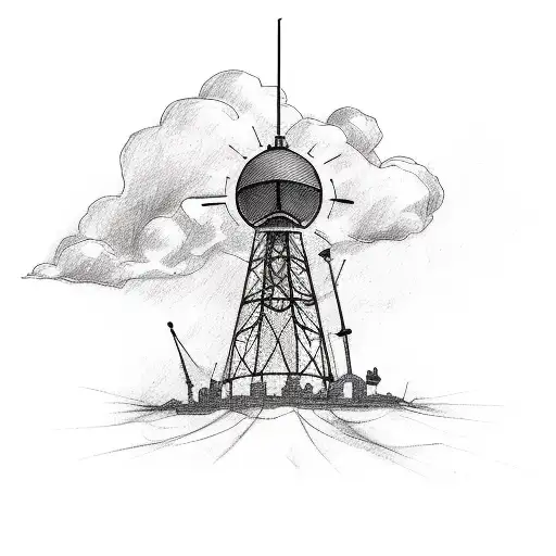 A sketch style tattoo of a radio tower with the words 'Living Proof' incorporated tattoo design idea