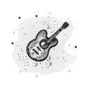 A blackwork tattoo of a guitar with lyrics Living Proof tattoo design idea