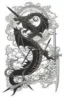 dragon and sword and clouds surrounding tattoo design idea