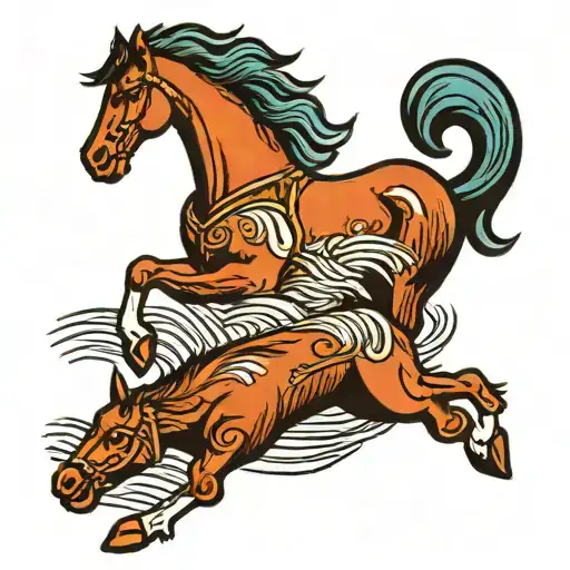 river, horse running tattoo design idea