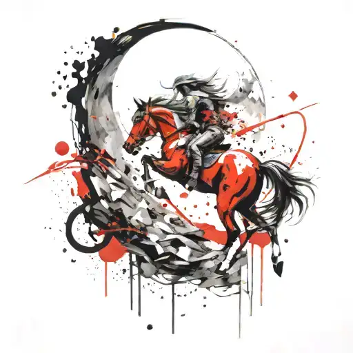  river, horse running,the moon surrounded tattoo design idea