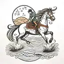 river, horse running,moon tattoo design idea