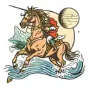 river, horse running,moon tattoo design idea